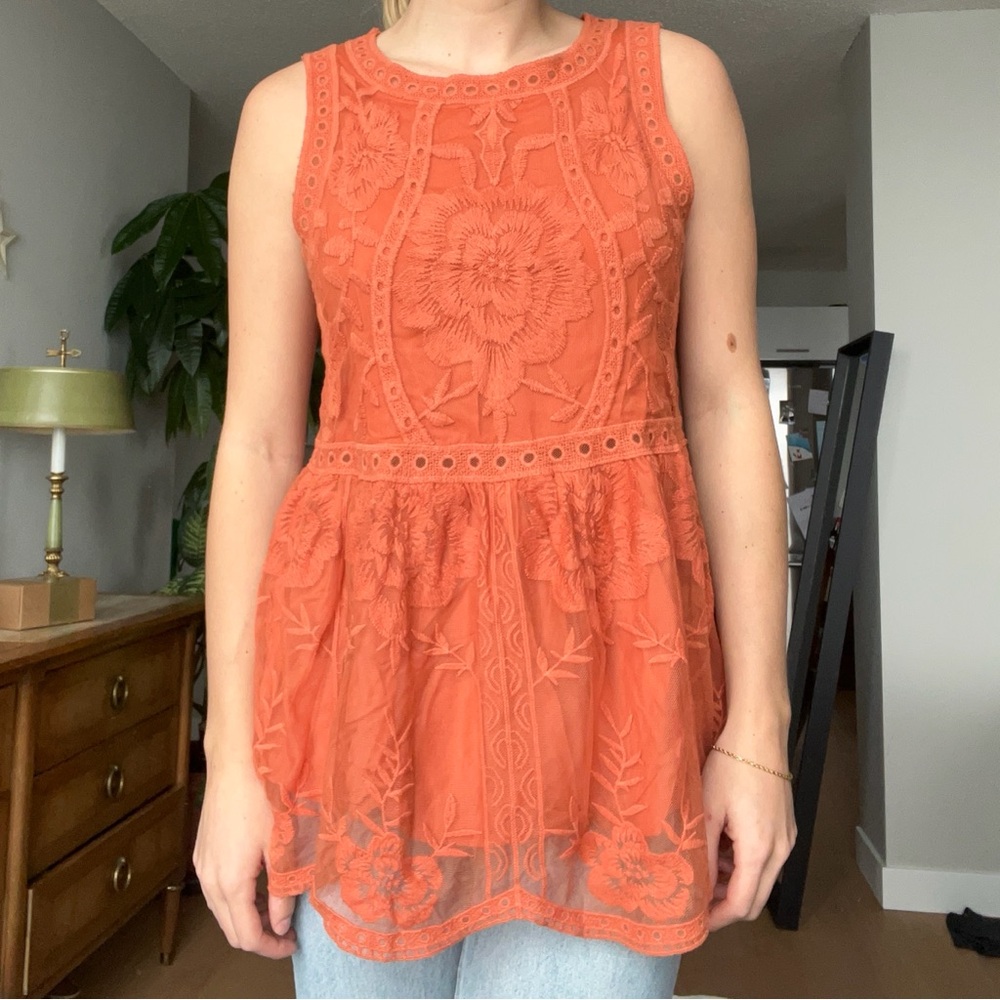 Anthropologie Orange Sleeveless Blouse